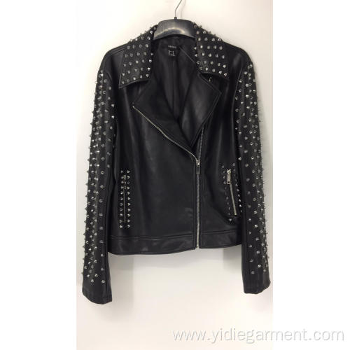 Ladies' Jacket&Outwear Ladies' Punk Studded Faux Leather Jacket Supplier